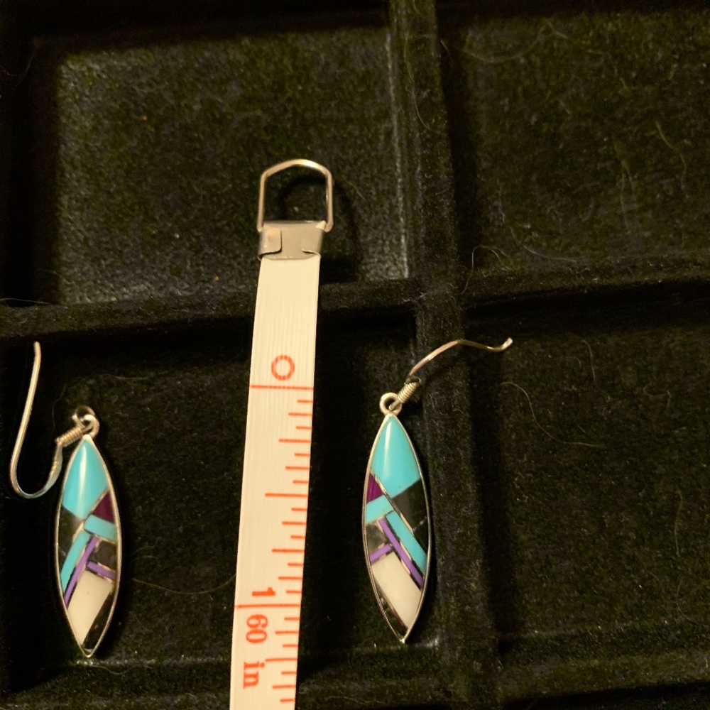 Native American Multi Stone Dangle Earrings Sterl… - image 2